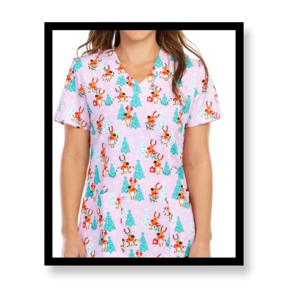 Women’s Reindeer Scrub Top